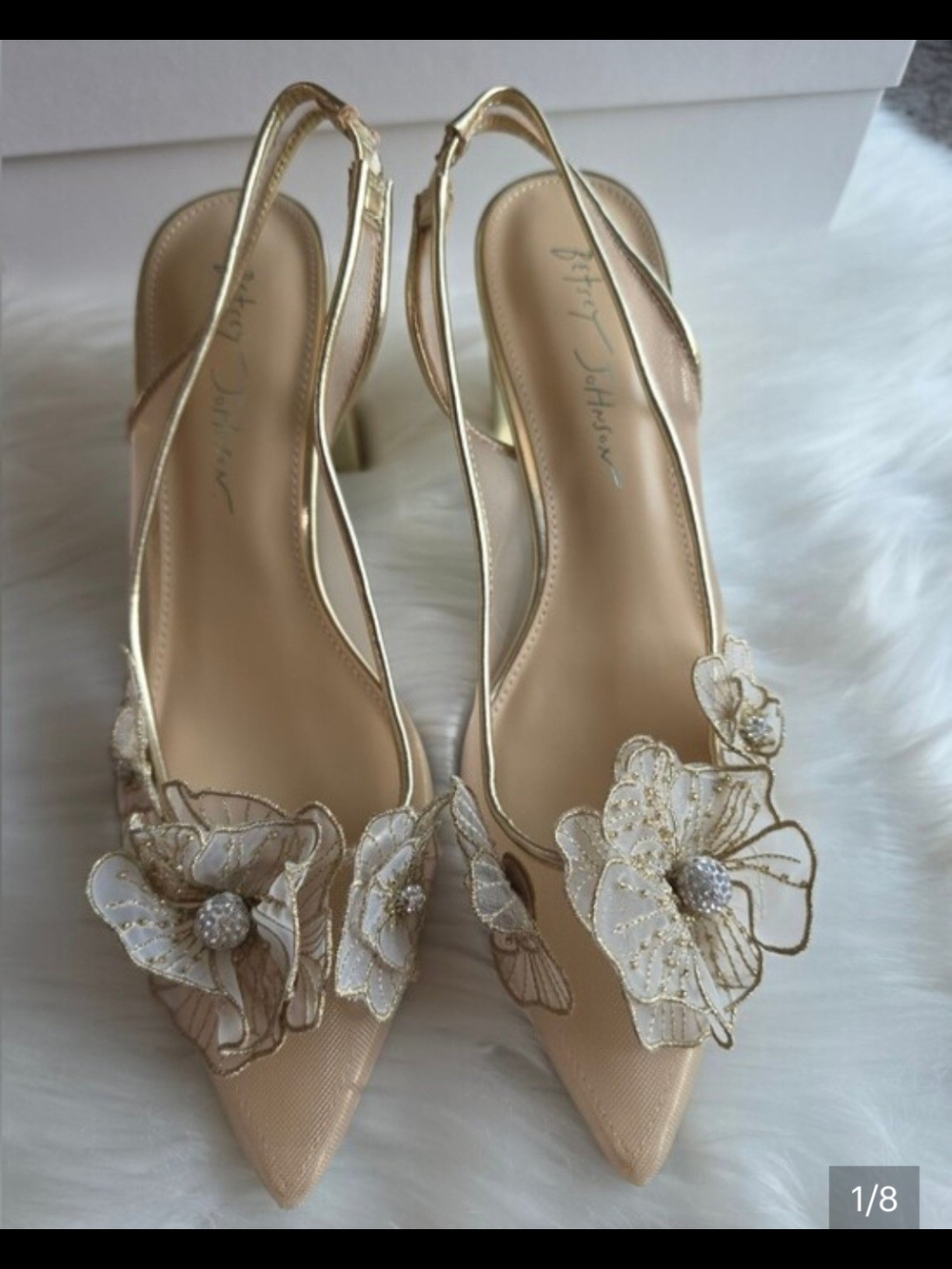 Betsey Johnson Petra Gold Floral Slingback Block Heels. Size 9.5 - Picture 2 of 14